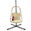 Swing Egg Chair with Stand Indoor Outdoor Wicker Rattan Patio Basket Hanging Chair with C Type bracket , with cushion and pillow