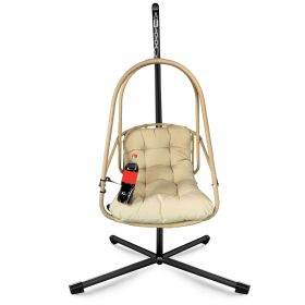 Swing Egg Chair with Stand Indoor Outdoor Wicker Rattan Patio Basket Hanging Chair with C Type bracket , with cushion and pillow