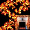6 Pack Thanksgiving Decorations Enlarged Maples Leafed Garland, 60Ft 120LED Fall Decor for Home Fall Lights