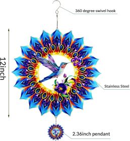 Hummingbird Gifts for Women Hummingbird Wind Spinner Birthday Gifts for Women Mom Grandma 12 inch 3D Stainless Steel Hanging Wind Spinners for Garden