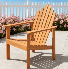 Solid Acacia Wood Adirondack Chair, 400 lbs Heavy Duty Sloped Seat Outdoor Patio Lawn Chair with Wide Armrests for Backyard Deck Fire Pit