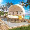 Outdoor Patio Rattan Round Daybed with Retractable Canopy, Wicker Furniture Round Poolside Sofa Sunbed with Removable Cushions