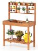 61" Wooden Gardening Worktable: Flip-Up Tabletop + Hidden Compartment, 3-Tier Storage, 35lbs Net, Fir Wood