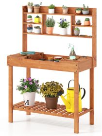 61" Wooden Gardening Worktable: Flip-Up Tabletop + Hidden Compartment, 3-Tier Storage, 35lbs Net, Fir Wood