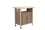 Outdoor Wicker Bar Cart, Patio Wine Serving Cart w/Wheels , Rolling Rattan Beverage Bar Counter Table for Porch Backyard Garden Poolside Party, Beige