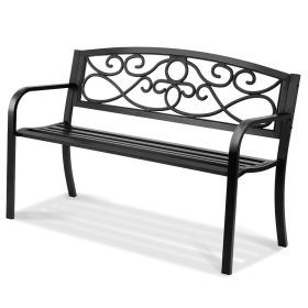 Outdoor Bench, 50 inches Metal Garden Bench for Outdoors, 550 lbs Load Capacity Bench, Outdoor Garden Park Bench with Backrest and Armrests