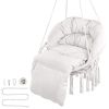 Hanging Hammock Swing Chair, 330 Lbs Capacity, Macramé Hanging Chair with Cushion and Mounting Hardware, Cotton Rope Swing Chair for Bedroom, Balcony