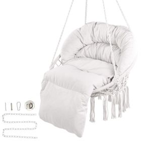 Hanging Hammock Swing Chair, 330 Lbs Capacity, Macramé Hanging Chair with Cushion and Mounting Hardware, Cotton Rope Swing Chair for Bedroom, Balcony