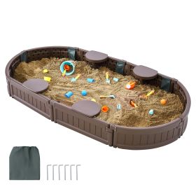 Sandbox with Cover, 72 x 41.5 x 9.1 in Oval Sand Box, HDPE Sand Pit with 4 Corner Seating and Bottom Liner, Kids Sandbox for Outdoor Backyard, Beach
