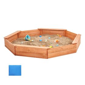 Wooden Sandbox with Cover, 75.6 x 75.6 x 9.1 in Octagonal Sand Box, Sand Pit with 4 Seating and Bottom Liner, Kids Sandbox for Outdoor Backyard, Beach