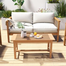Patio Coffee Table 36 Inch Rectangular Outside Side Table with Slatted Tabletop