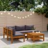 5 Piece Patio Lounge Set with Cushion Solid Acacia Wood