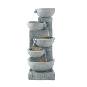 Outdoor Water Fountain, 31.5 in Height Fountain and Waterfall, 5-Tier Floor Standing Bowl-Shaped Cascading Fountains with LED Light and Pump