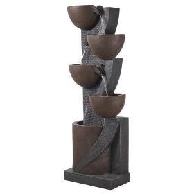 Outdoor Water Fountain, 49.61 in Height Fountain and Waterfall, 5-Tier Floor Standing Jar-Shaped Cascading Fountains with LED Light and Pump
