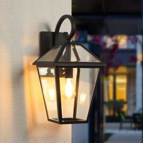 10" 2pcs Outdoor Wall Lanterns, Black Finish Weatherproof Wall Sconce with Clear Glass Panels, Vintage Exterior Light Fixtures for Porch, Patio