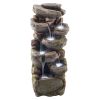 Outdoor Water Fountain, 38.98 in Height Fountain and Waterfall, 7-Tier Floor Standing Rock-Shaped Cascading Fountains with LED Light and Pump
