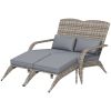 Wicker Adirondack Chair for 2 with Cushions & Footrests, PE Rattan Double Chaise Lounge Chair, Fire Pit Chair for Porch with High-back, Wide Armrests