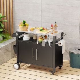Two Doors Outdoor Grill Cart with Patio Furniture, Outdoor Grill Table with Storage