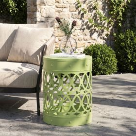 Modern Outdoor Metal End Table with Iron Cut Design in Green - Durable and Stylish, 13.75 x 13.75 x 18 inches,Metal end Table -Large