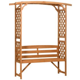 Outsunny Patio Garden Bench Arbor Arch with Pergola and 2 Trellises, 3 Seat Natural Wooden Outdoor Bench for Grape Vines & Climbing Plants