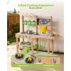 Mud Kitchen, Outdoor Mud Kitchen for Kids, Wood Outdoor Play Kitchens with Spoons, Sink, Sunshade Canopy, Swivel Wheels, Cookware Pots and Accessories