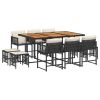 11 Piece Garden Dining Set with Cushions Black Poly Rattan