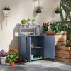 Potting Bench Outdoor Wooden with Storage Cabinet Shelf Galvanized Tabletop Gray for Backyard