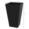 Rattan-Style Plastic Planters with Drainage Holes, Set of 3 - 24 Inch Height, Black