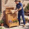 28" Package Delivery Box with Gas Strut Lid, Elevated Storage Bench with Planter Box