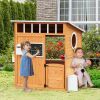 Outdoor Wooden Playhouse for Kids, Cottage, Door, Windows, Mailbox, Bench, Flower Pot Holder