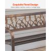 Outdoor Bench, 50 inch, Carbon Steel Metal Frame with PVC Floral Pattern Backrest and Round Edge Armrests, Weatherproof Outside Bench for Patio