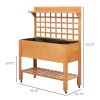 Garden Raised Bed with Shelf Wheels Wooden Planter Box for Vegetables Flowers Brown