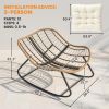 Indoor Outdoor Papasan Rocking Chair, Oversized Rocking Egg Chair with Cushion for Garden, Patio, Beige