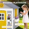 Wooden Playhouse for Kids Outdoor with Doors, Windows, Planter Pots and Boxes for Toddlers 3-8 Years, Gray
