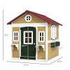 Wooden Playhouse for Kids Outdoor, Doors, Windows, Planter Pots, Beige, Toddlers 3-8 Years