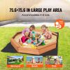 Wooden Sandbox with Cover, 75.6 x 75.6 x 9.1 in Octagonal Sand Box, Sand Pit with 4 Seating and Bottom Liner, Kids Sandbox for Outdoor Backyard, Beach