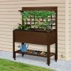 Raised Garden Bed with Wheels Trellis Storage Shelf Wooden Planter Box Dark Brown