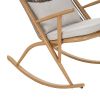 Outdoor Rocking Chair â€“ Sturdy Iron Frame in Maple Finish, Gray PE Rattan Backrest & Light Gray Cushion