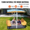 Wooden Sandbox with Canopy, 57.3 x 47.2 x 47.2 in Sand Box, Sand Pit with Foldable Bench Seats and Bottom Liner