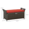 Patio Wicker Storage Bench Red 27 Gallon Outdoor PE Rattan Furniture Large Capacity Footstool Rectangle Box
