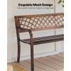 Outdoor Bench, 46 inch, Carbon Steel Metal Frame with PVC Mesh Pattern Backrest and Round Edge Armrests, Weatherproof Outside Bench for Patio, Garden