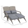 Wicker Adirondack Chair for 2 with Cushions & Footrests, PE Rattan Double Chaise Lounge Chair, Fire Pit Chair for Porch with High-back, Wide Armrests
