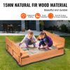 Wooden Sandbox, 52.4 x 47.2 x 16.9 in Sand Box, Sand Pit with Foldable Bench Seats and Bottom Liner, Natural Wood Kids Sandbox for Outdoor Backyard