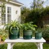 Handmade Green Glazed Ceramic Planter Set of 3, 10" 8" 6" Diameter, Square Grid Pattern, for Succulents & Herbs Indoor/Outdoor Shelf & Table Use