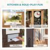 Wooden Kids Playhouse with Pet Door, Play Kitchen, Mailbox, Doorbell, Birdhouse, Fence and Windows for Pretend Play
