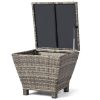 Outdoor PE Wicker Side Table with Storage, Small Patio Storage Bin Container for Hose Cushion Towel, Grey