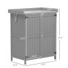 Outdoor Storage Cabinet, Garden Tool Shed with Metal Tabletop and Shelf, Wooden Potting Bench with 2 Doors, Gray