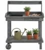 36'' Wooden Potting Bench Work Table Gray with Sink Drawer Large Storage Spaces And 2 Removable Wheels for Garden Tools Organization
