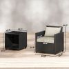 3 Piece Patio Bistro Set, Wicker Furniture Set with Thick Cushions, Glass Coffee Table and Chairs for Garden, Beige