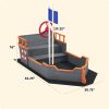 Kids Wooden Sandbox Pirate Ship Sandboat w/ Bench Seat Storage Space Ceder Wood, Gray